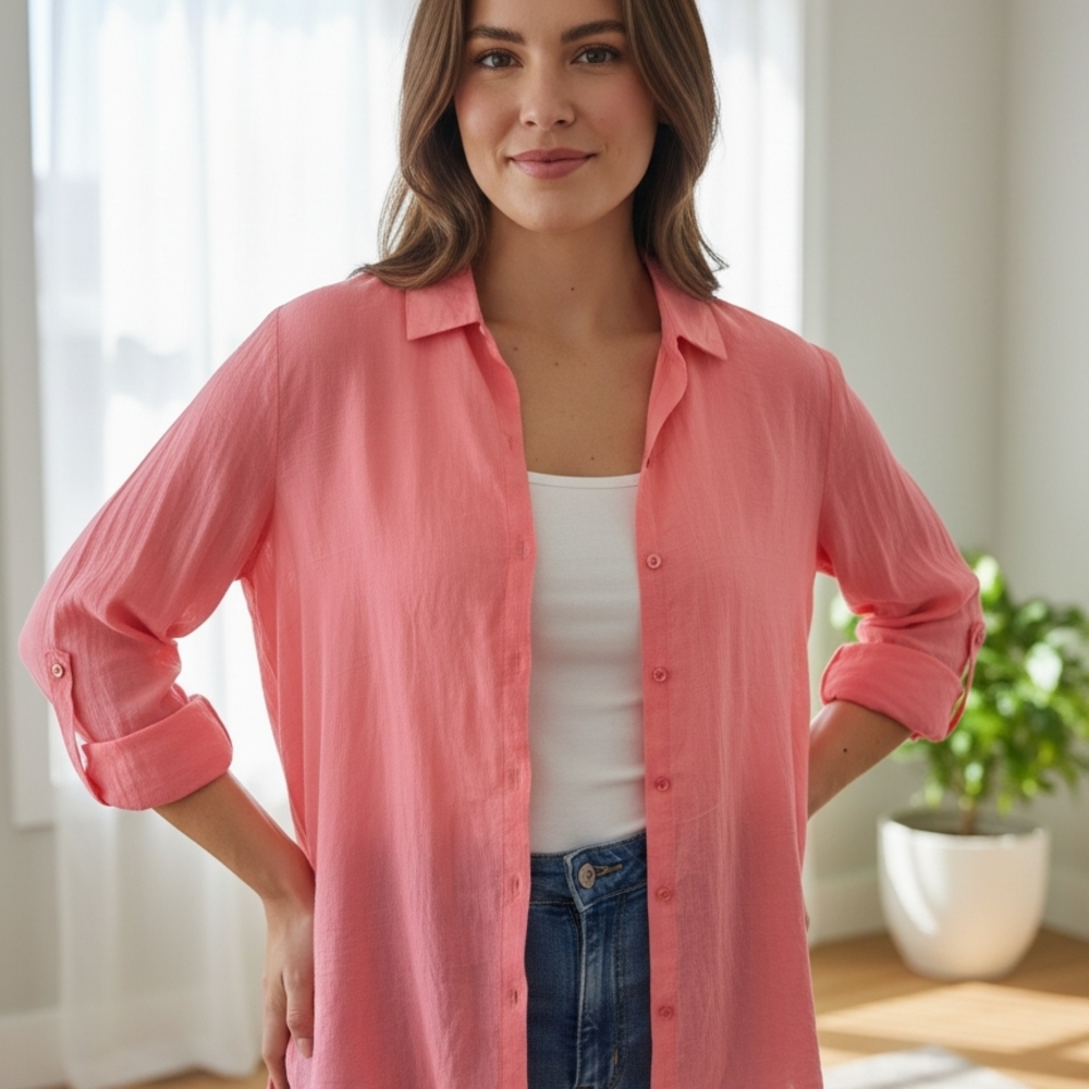 Eileen Fisher Coral Button-Down Shirt